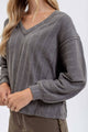 Women's Long Sleeve - V NECK LONG SLEEVE KNIT TOP - CHARCOAL - Cultured Cloths Apparel