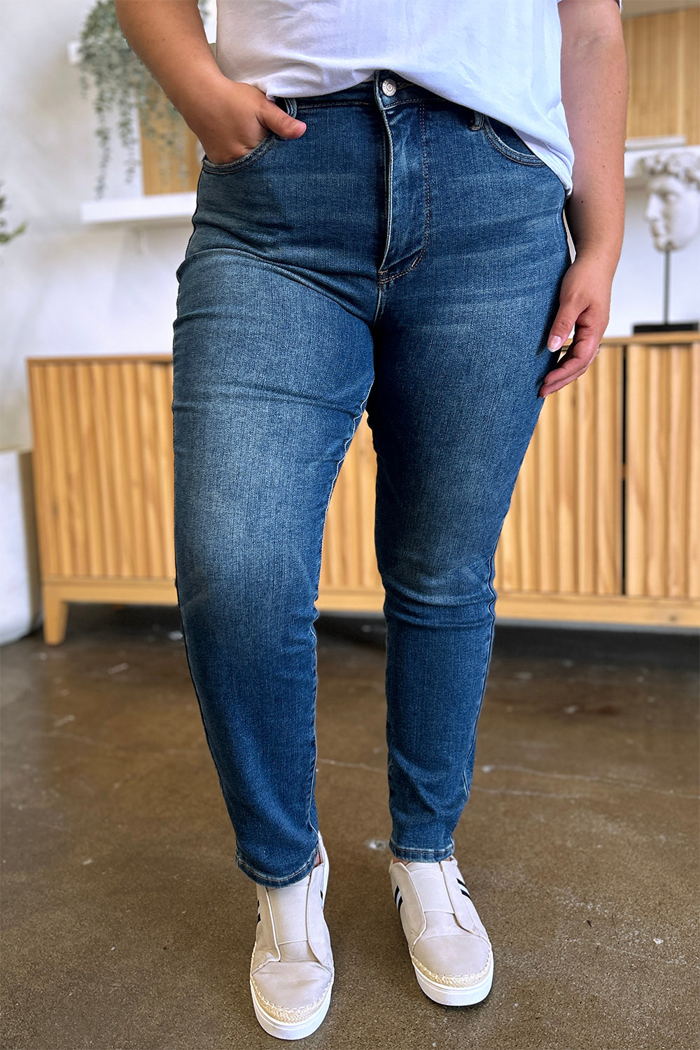 Denim - Judy Blue Full Size Tummy Control High Waist Slim Jeans - - Cultured Cloths Apparel