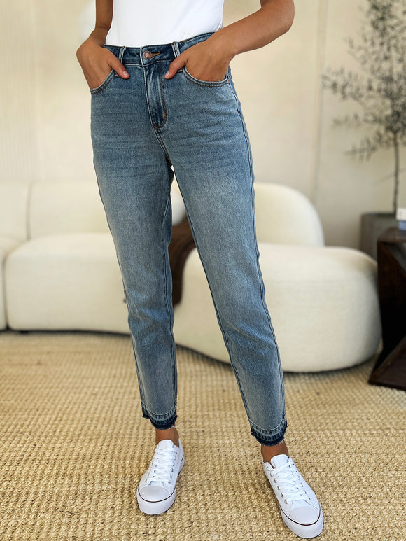 Denim - Judy Blue Full Size Mid Rise Rigid Magic Release Hem Jeans -  - Cultured Cloths Apparel