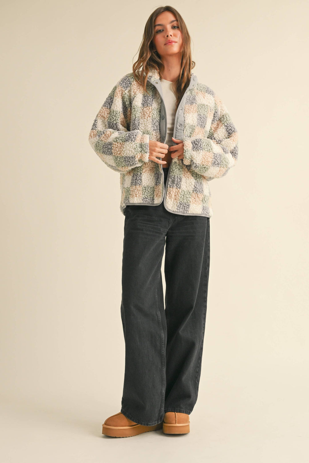 Outerwear - MULTI COLOR GRID PATTERN SHERPA JACKET -  - Cultured Cloths Apparel