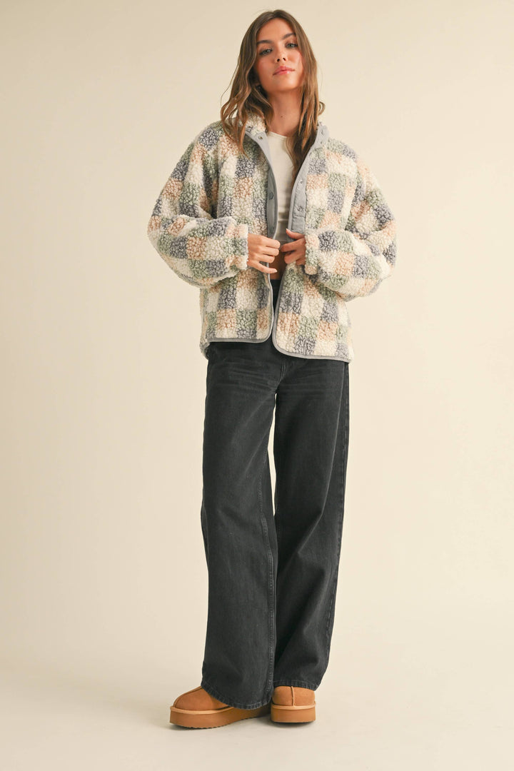 Outerwear - MULTI COLOR GRID PATTERN SHERPA JACKET -  - Cultured Cloths Apparel