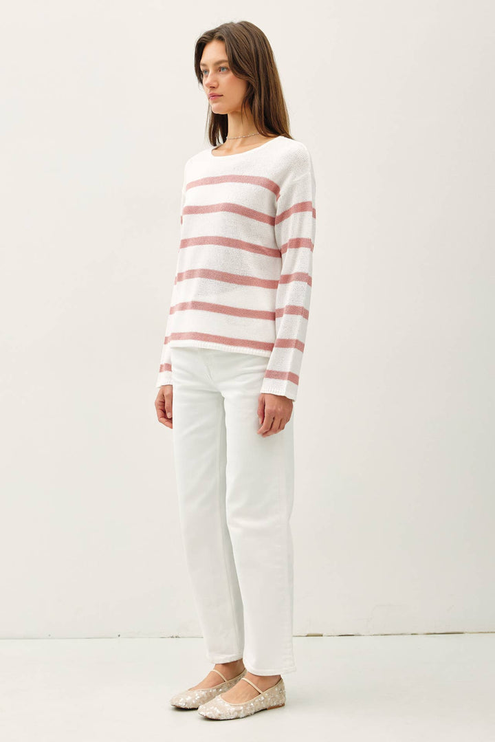 Women's Sweaters - STRIPED RELAXED FIT LONG SLEEVE SWEATER - - Cultured Cloths Apparel