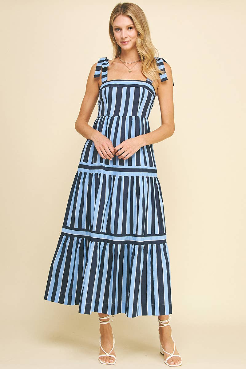 Women's Dresses - STRIPE TIERED MAXI DRESS - - Cultured Cloths Apparel