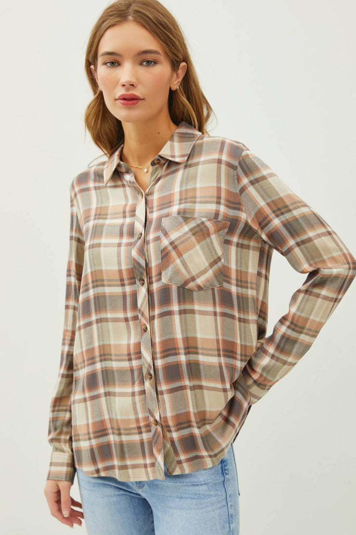 Women's Long Sleeve - CLASSIC MULTI-BROWN RED FLANNEL SHIRT -  - Cultured Cloths Apparel