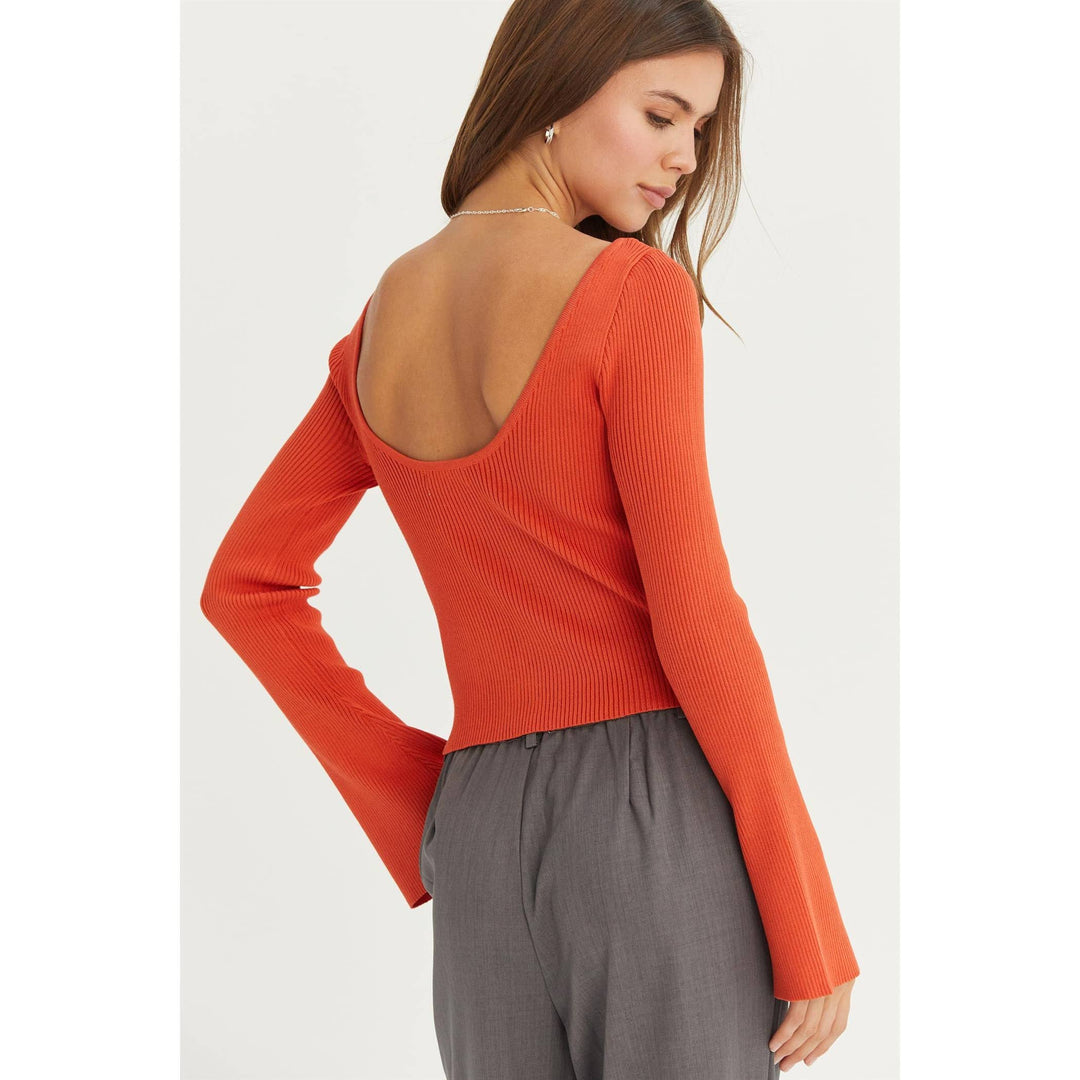 Women's Long Sleeve - OPEN-BACK RIBBED KNIT TOP -  - Cultured Cloths Apparel