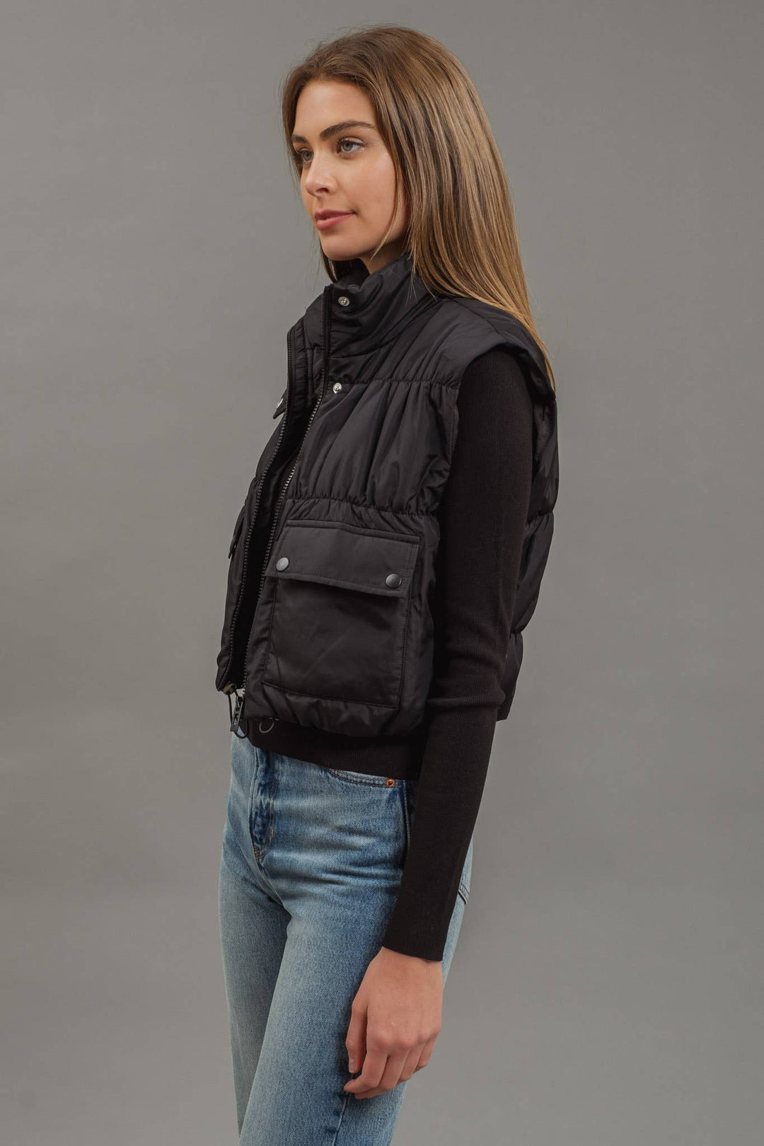 Outerwear - CROPPED ZIP UP CARGO PUFFER VEST - - Cultured Cloths Apparel