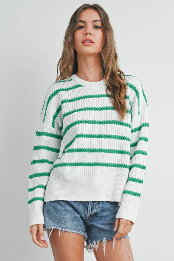 Women's Sweaters - BOAT NECK STRIPED KNIT SWEATER -  - Cultured Cloths Apparel