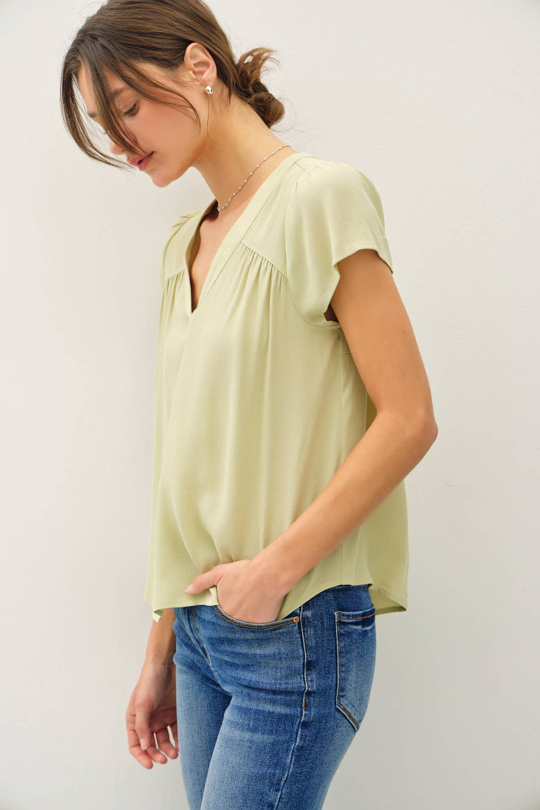 Women's Short Sleeve - FLOWY CAP SLEEVE V-NECK TOP - - Cultured Cloths Apparel