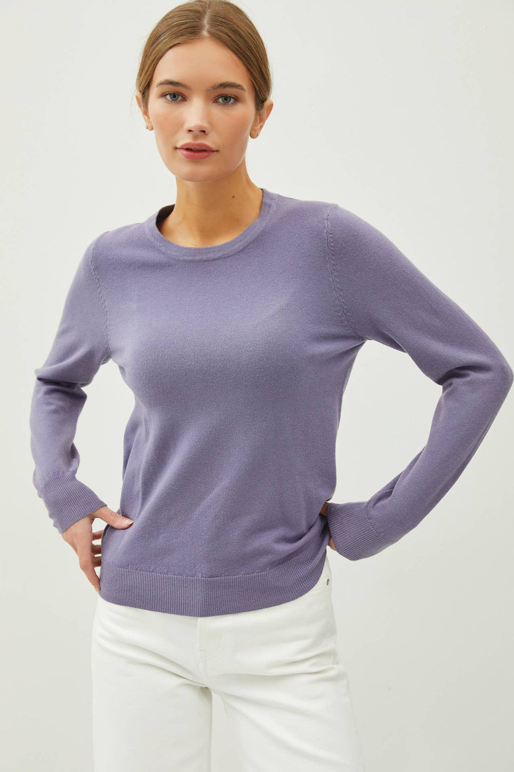 Women's Sweaters - BASIC CREW NECK SOFT KNIT SWEATER - Blue Dusk - Cultured Cloths Apparel