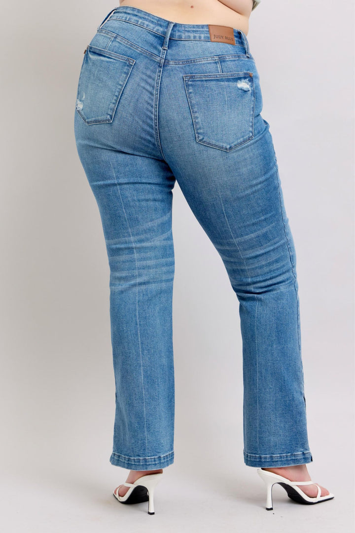 Denim - Judy Blue HW Tummy Control Vintage Wash Side Slit Slim Boot Jeans - - Cultured Cloths Apparel