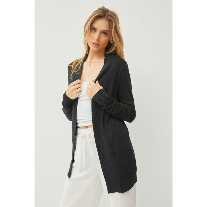 Outerwear - Cotton Blend Knit Open Front Cardigan - Black - Cultured Cloths Apparel