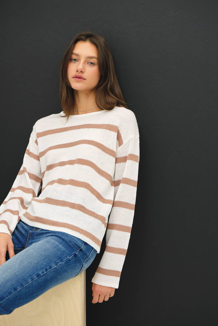 Women's Sweaters - STRIPED RELAXED FIT LONG SLEEVE SWEATER - - Cultured Cloths Apparel