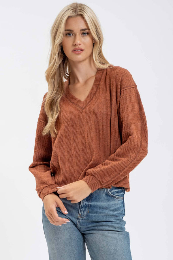 Women's Long Sleeve - V NECK LONG SLEEVE KNIT TOP -  - Cultured Cloths Apparel