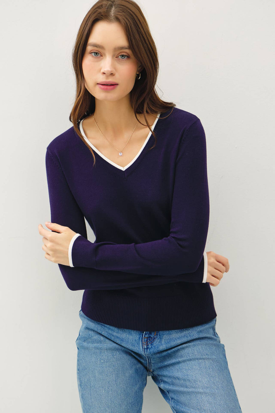 Women's Sweaters - VARSITY STYLE V-NECK SWEATER -  - Cultured Cloths Apparel