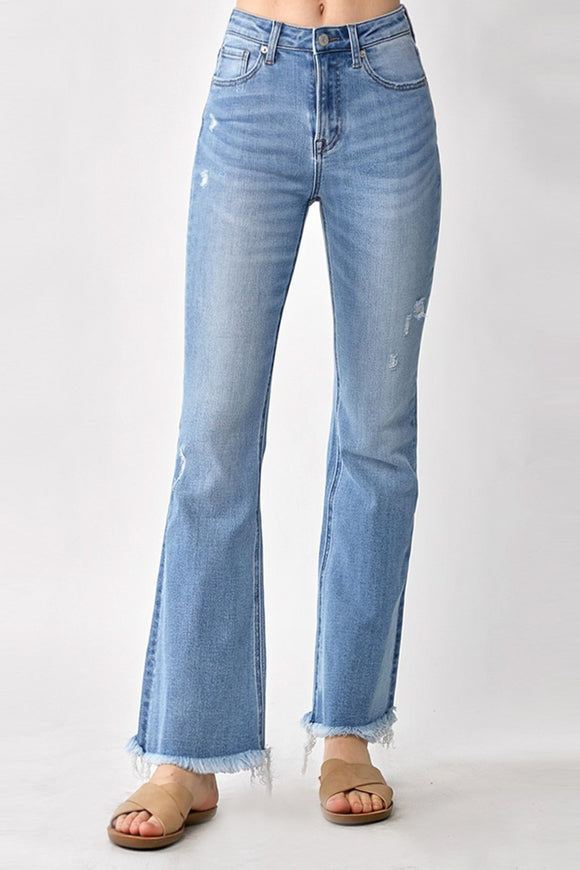 Denim - RISEN High Rise Frayed Hem Bootcut Jeans - Light - Cultured Cloths Apparel