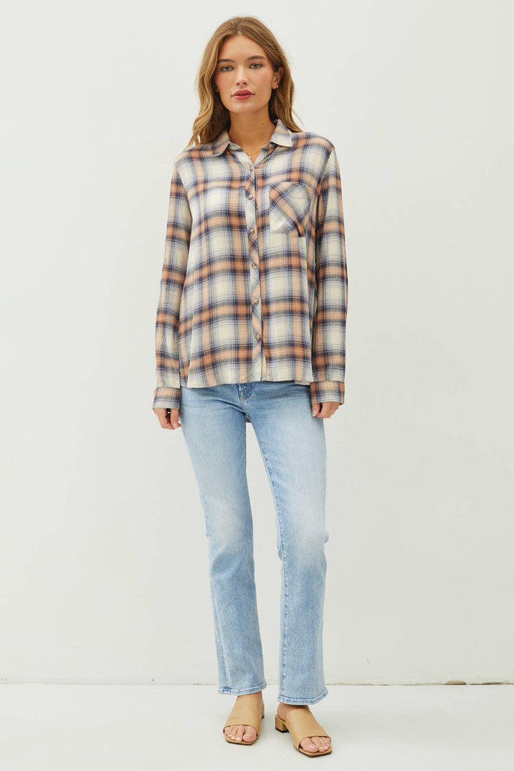 Women's Long Sleeve - CLASSIC DENIM ORANGE FLANNEL SHIRT -  - Cultured Cloths Apparel