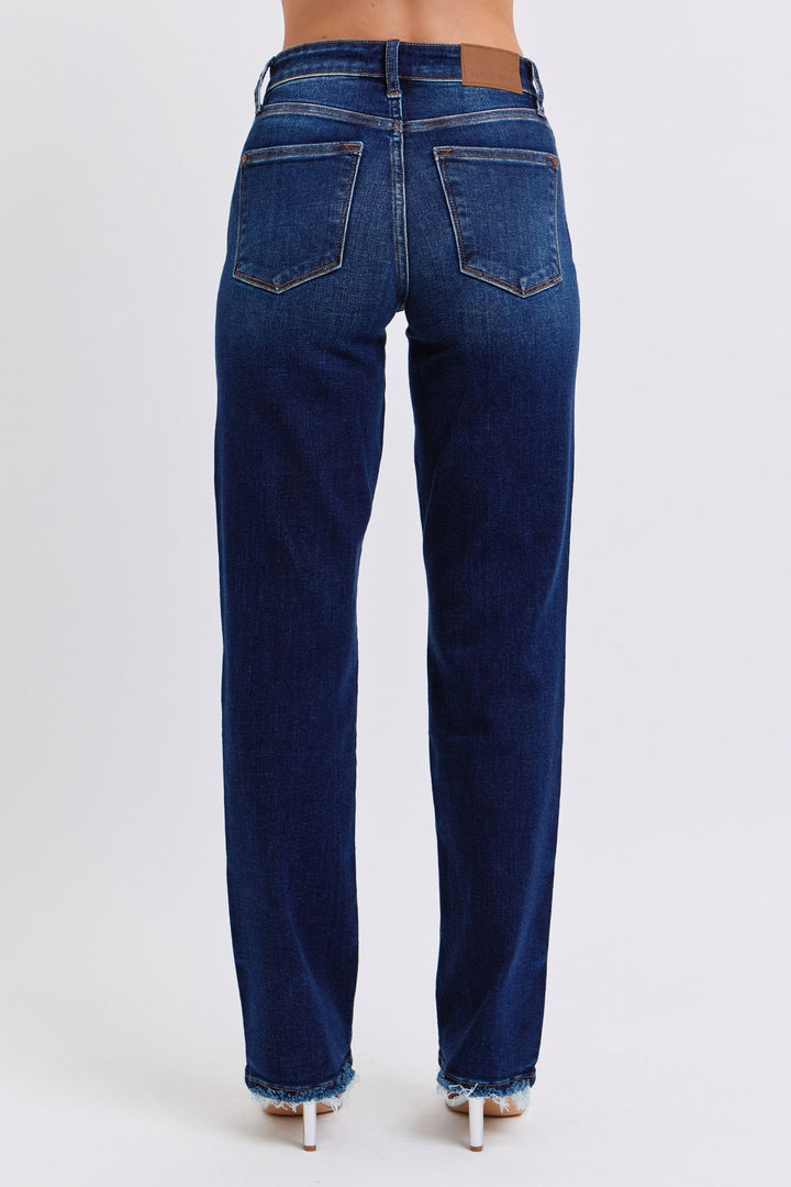 Denim - Judy Blue Full Size Raw Hem Straight Leg Jeans -  - Cultured Cloths Apparel