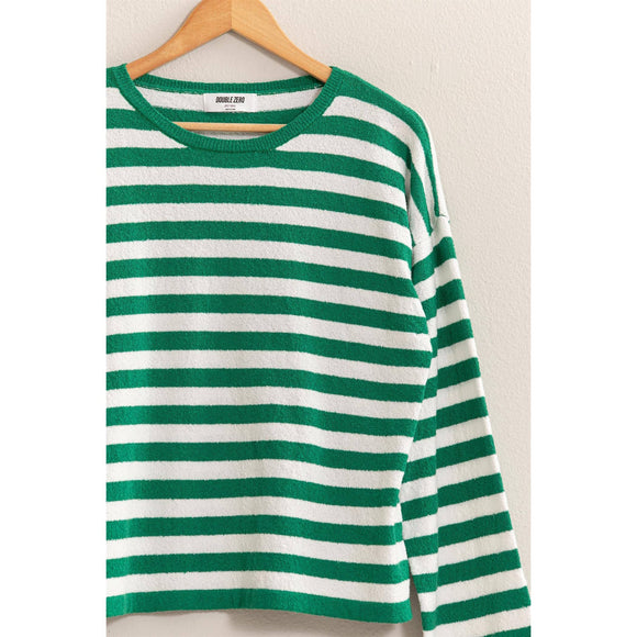 Women's Sweaters - STRIPED CREWNECK SWEATER - GREEN/CREAM - Cultured Cloths Apparel