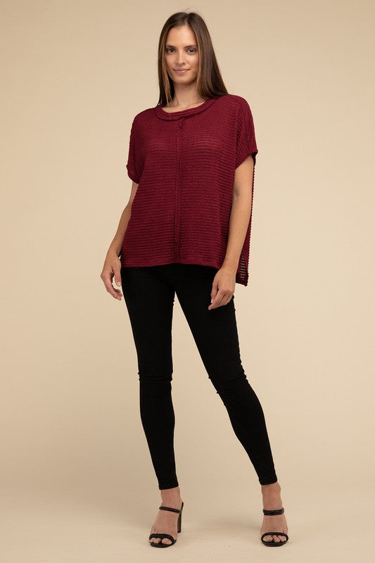 Women's Sweaters - Dolman Short Sleeve Jacquard Sweater -  - Cultured Cloths Apparel