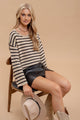 Women's Sweaters - STRIPE BOAT NECK DROP SHOULDER KNIT SWEATER -  - Cultured Cloths Apparel