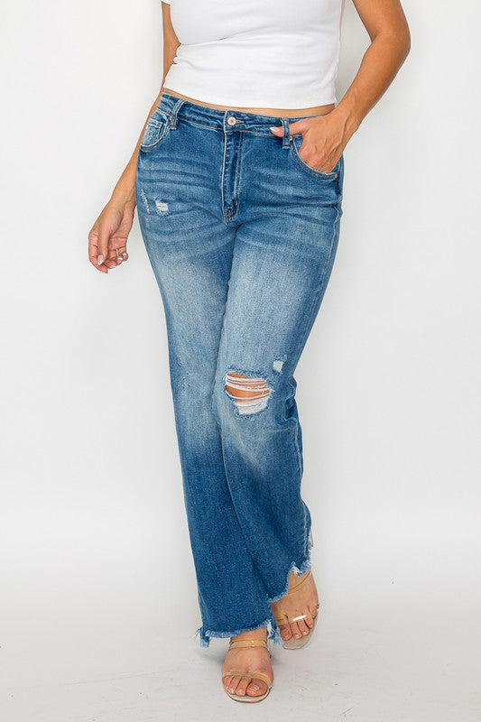 Denim - bytos Full Size Raw Hem Distressed Mid Rise Straight Jeans - - Cultured Cloths Apparel