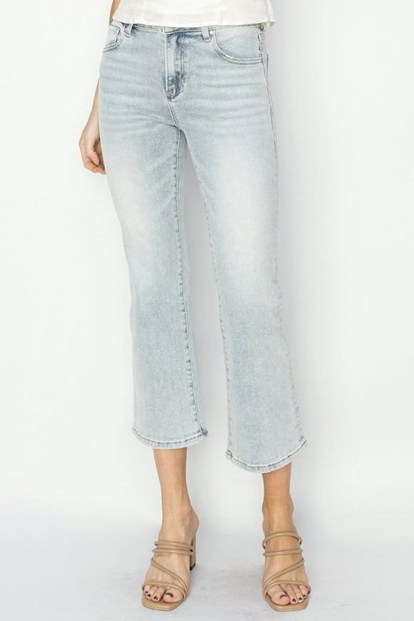 Denim - RISEN Full Size Mid Rise Cropped Flare Jeans - Light - Cultured Cloths Apparel