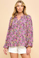 Women's Long Sleeve - Floral Printed Top with V Neck Detail -  - Cultured Cloths Apparel