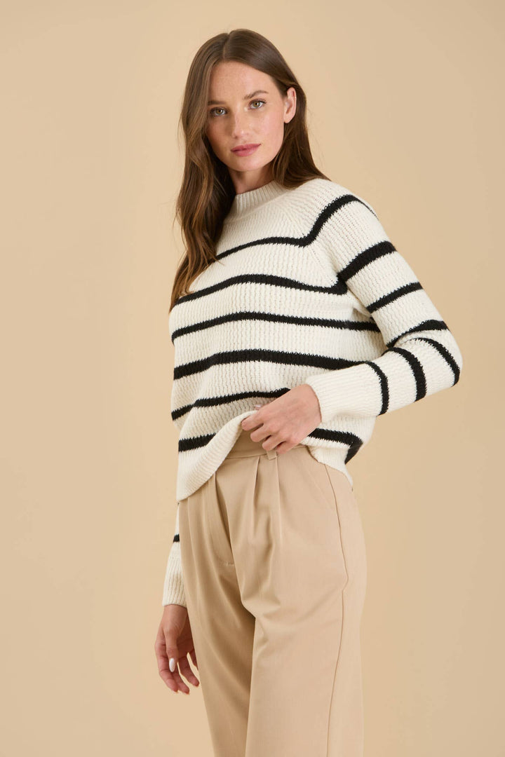 Women's Sweaters - STRIPE HIGH NECK KNIT PULLOVER SWEATER - - Cultured Cloths Apparel