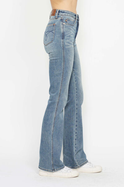 Denim - Judy Blue Tummy Control Back Embroidered Pocketed Bootcut Jeans - - Cultured Cloths Apparel