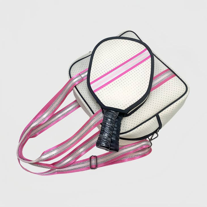 Handbags - Neoprene Crossbody Sling Pickleball Bag Tote White/Silver/Pink -  - Cultured Cloths Apparel