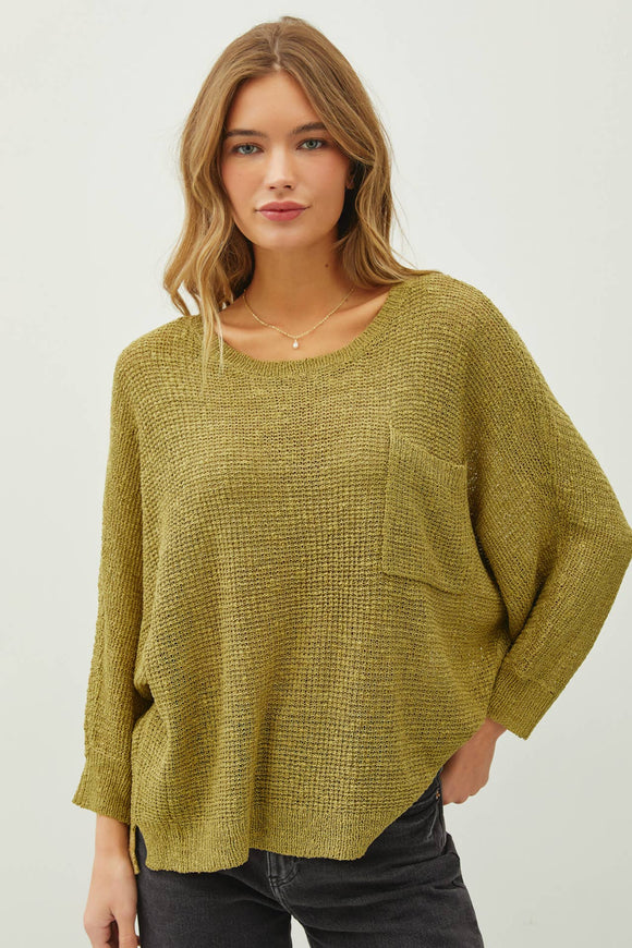 Women's Sweaters - FRONT POCKET DOLMAN LONG SLEEVE KNIT SWEATER - Sage - Cultured Cloths Apparel