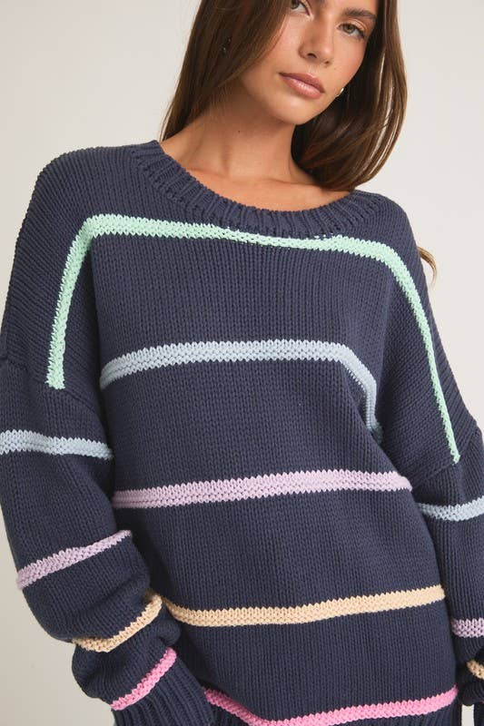 Women's Sweaters - Long Sleeve Round Neck 3d Striped Sweater - - Cultured Cloths Apparel