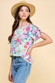 Women's Short Sleeve - Floral Printed Top with Tied Sleeve Detail -  - Cultured Cloths Apparel