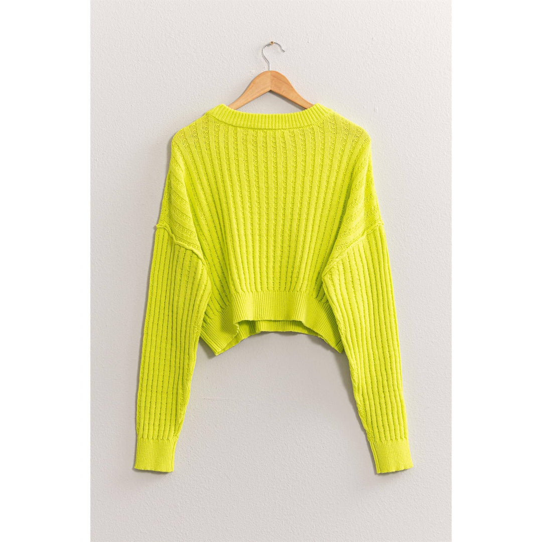 Women's Sweaters - CROPPED RIBBED LONG SLEEVE KNIT SWEATER -  - Cultured Cloths Apparel