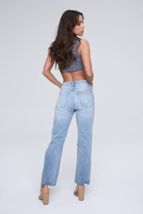 Denim - HIGH RISE STRAIGHT JEANS WITH STRETCH AND RIPS -  - Cultured Cloths Apparel