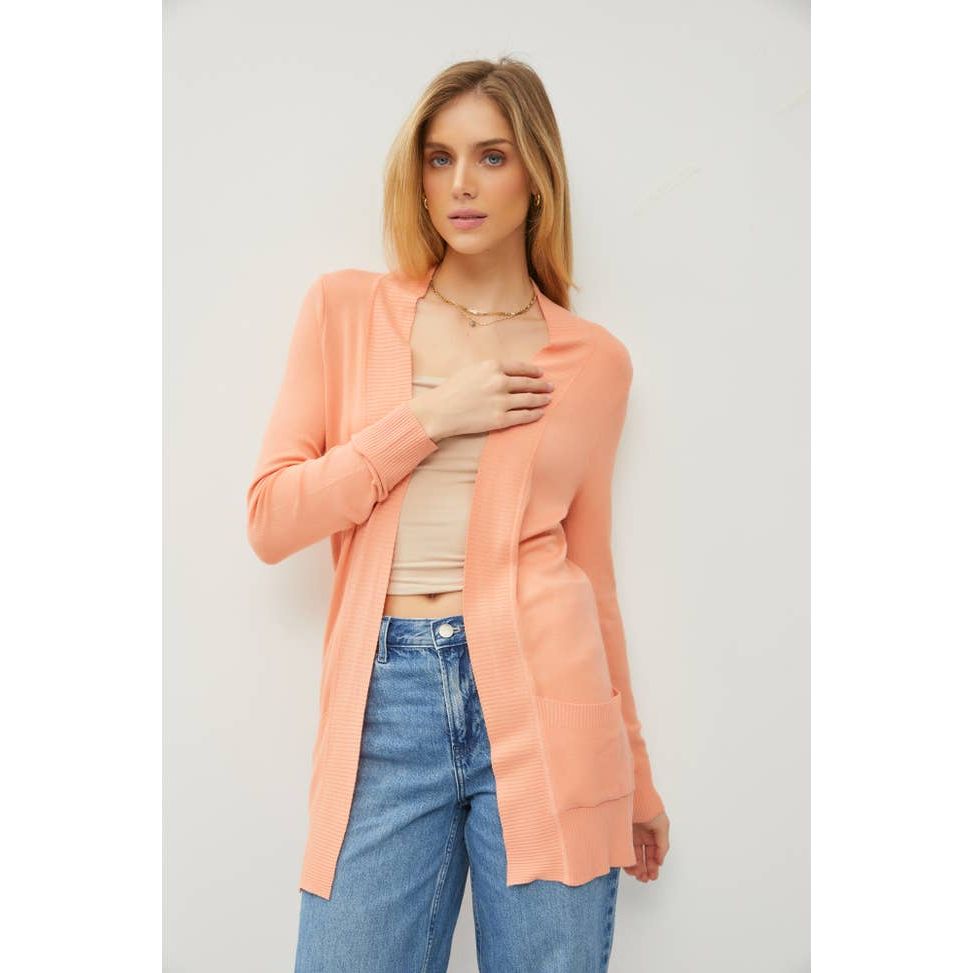 Outerwear - Cotton Blend Knit Open Front Cardigan - Papaya - Cultured Cloths Apparel