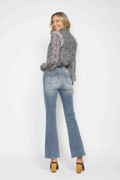 Denim - Judy Blue Tummy Control Back Embroidered Pocketed Bootcut Jeans - - Cultured Cloths Apparel