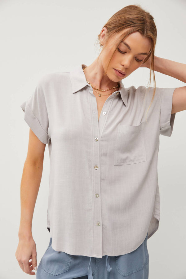 Women's Short Sleeve - SOLID SHORT SLEEVE BUTTON DOWN SHIRT - Lt Stonegrey - Cultured Cloths Apparel