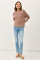 Women's Sweaters - LIGHT STRIPED WAFFLE KNIT DOLMAN SLEEVE SWEATER -  - Cultured Cloths Apparel