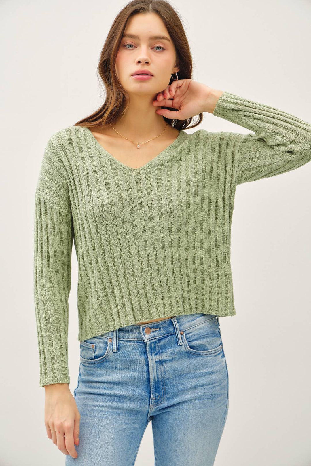 Women's Sweaters - RAISED RIB V-NECK SWEATER - - Cultured Cloths Apparel