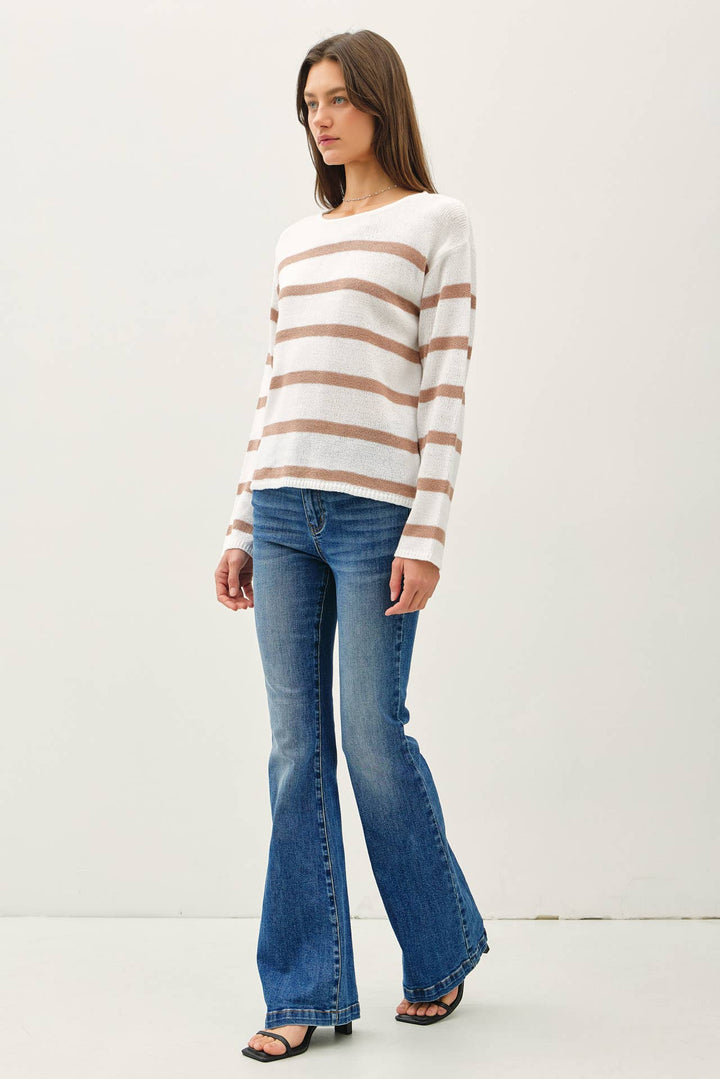 Women's Sweaters - STRIPED RELAXED FIT LONG SLEEVE SWEATER - - Cultured Cloths Apparel