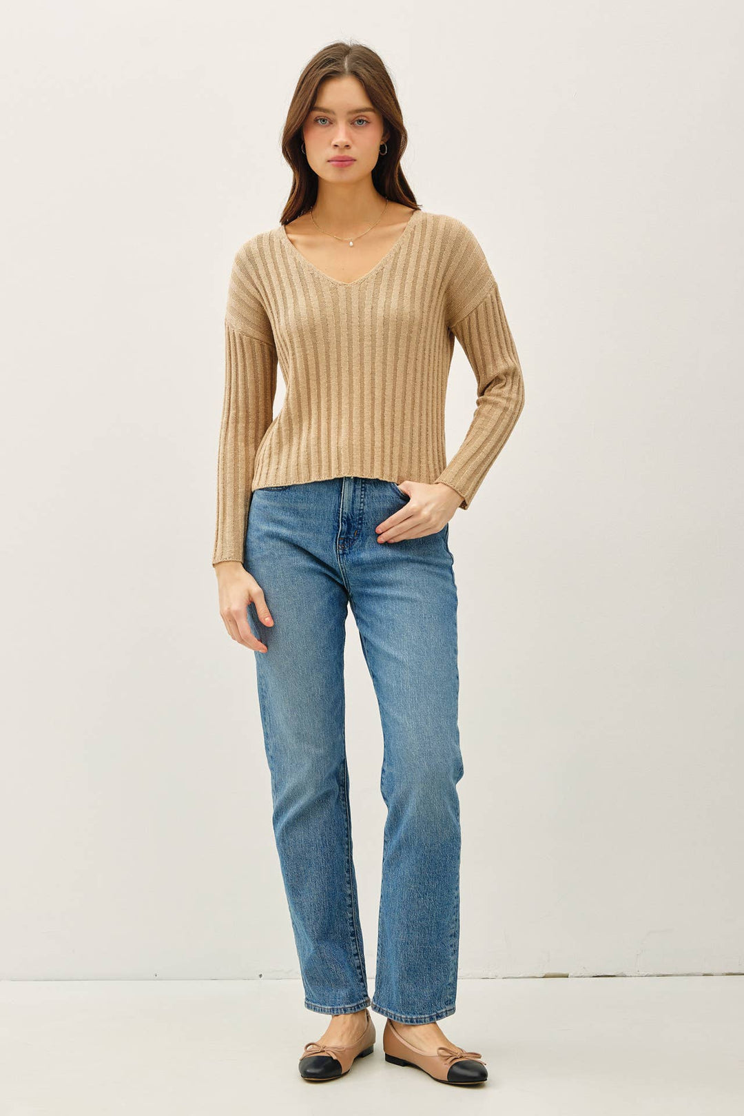 Women's Sweaters - RAISED RIB V-NECK SWEATER - - Cultured Cloths Apparel