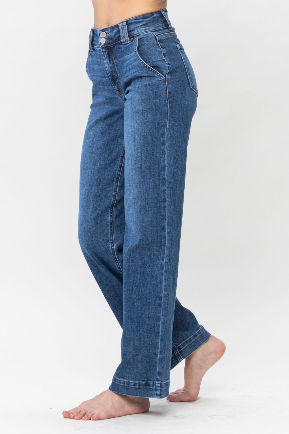 Denim - Judy Blue Full Size Double Button Wide Leg Jeans -  - Cultured Cloths Apparel