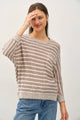 Women's Sweaters - LIGHT STRIPED WAFFLE KNIT DOLMAN SLEEVE SWEATER -  - Cultured Cloths Apparel