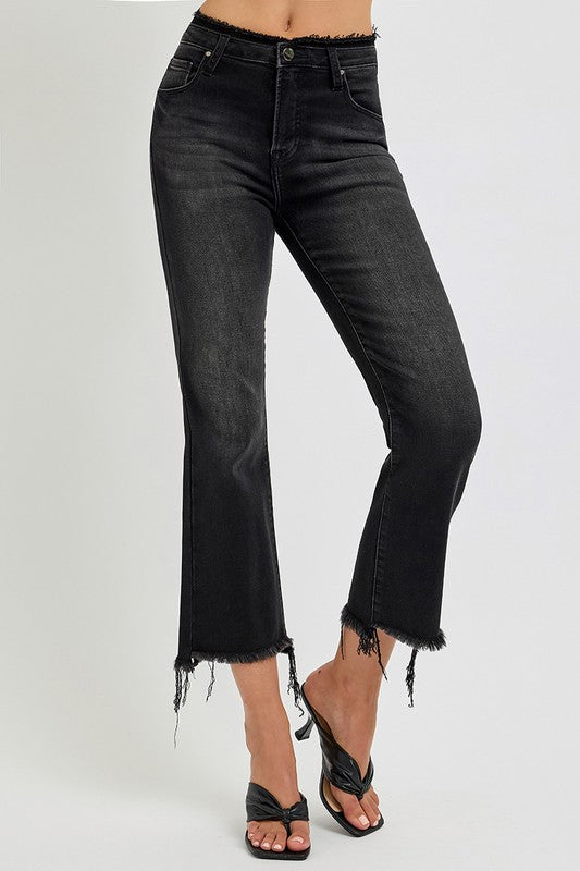 Denim - RISEN Full Size Raw Hem Cropped Flare Jeans Plus Size - - Cultured Cloths Apparel