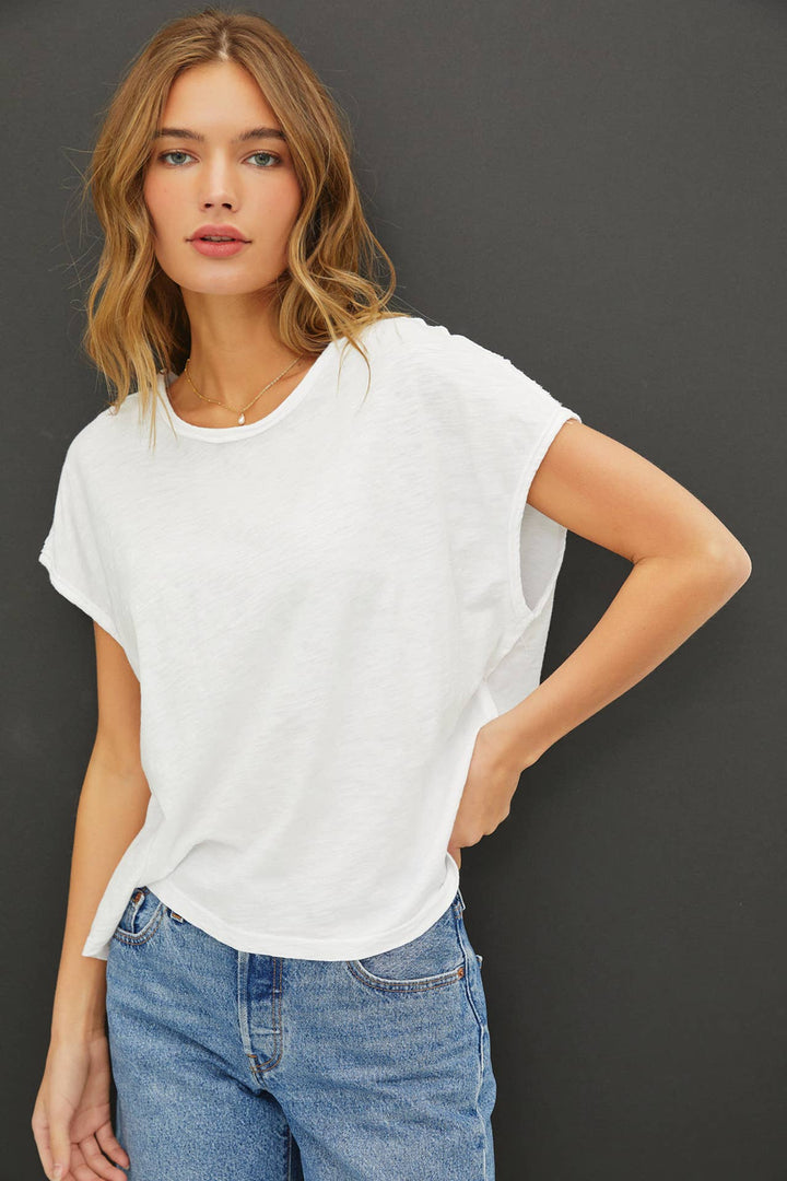 Graphic T-Shirts - EXPOSED SEAM DETAIL BOXY MUSCLE TOP - White - Cultured Cloths Apparel