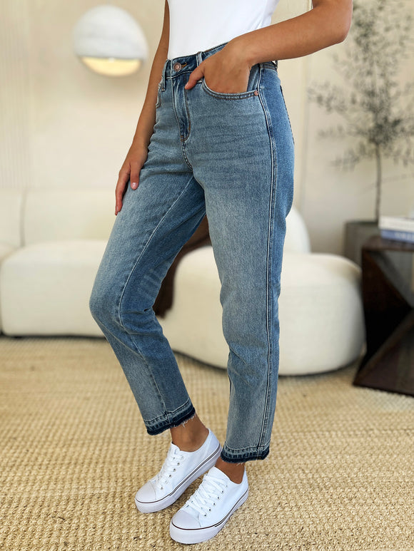 Denim - Judy Blue Full Size Mid Rise Rigid Magic Release Hem Jeans -  - Cultured Cloths Apparel