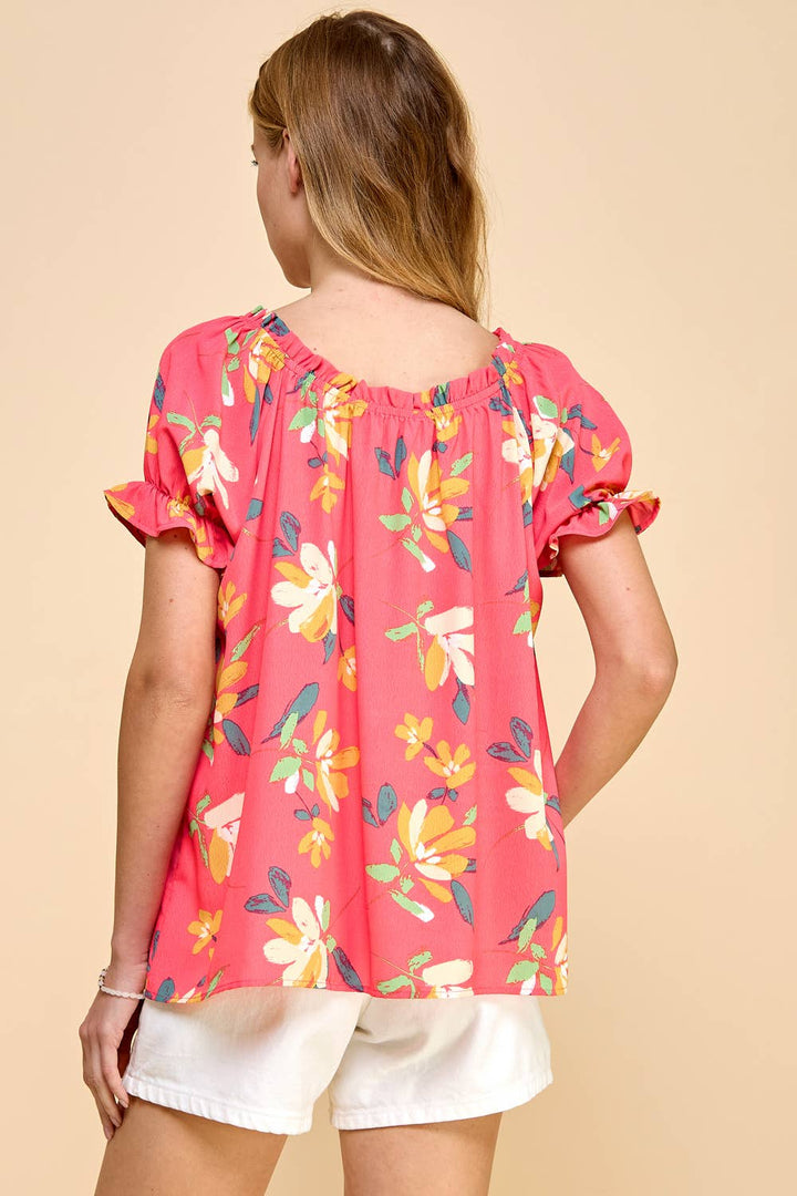 Women's Short Sleeve - Floral Printed Top with Optional Off-Shoulder -  - Cultured Cloths Apparel