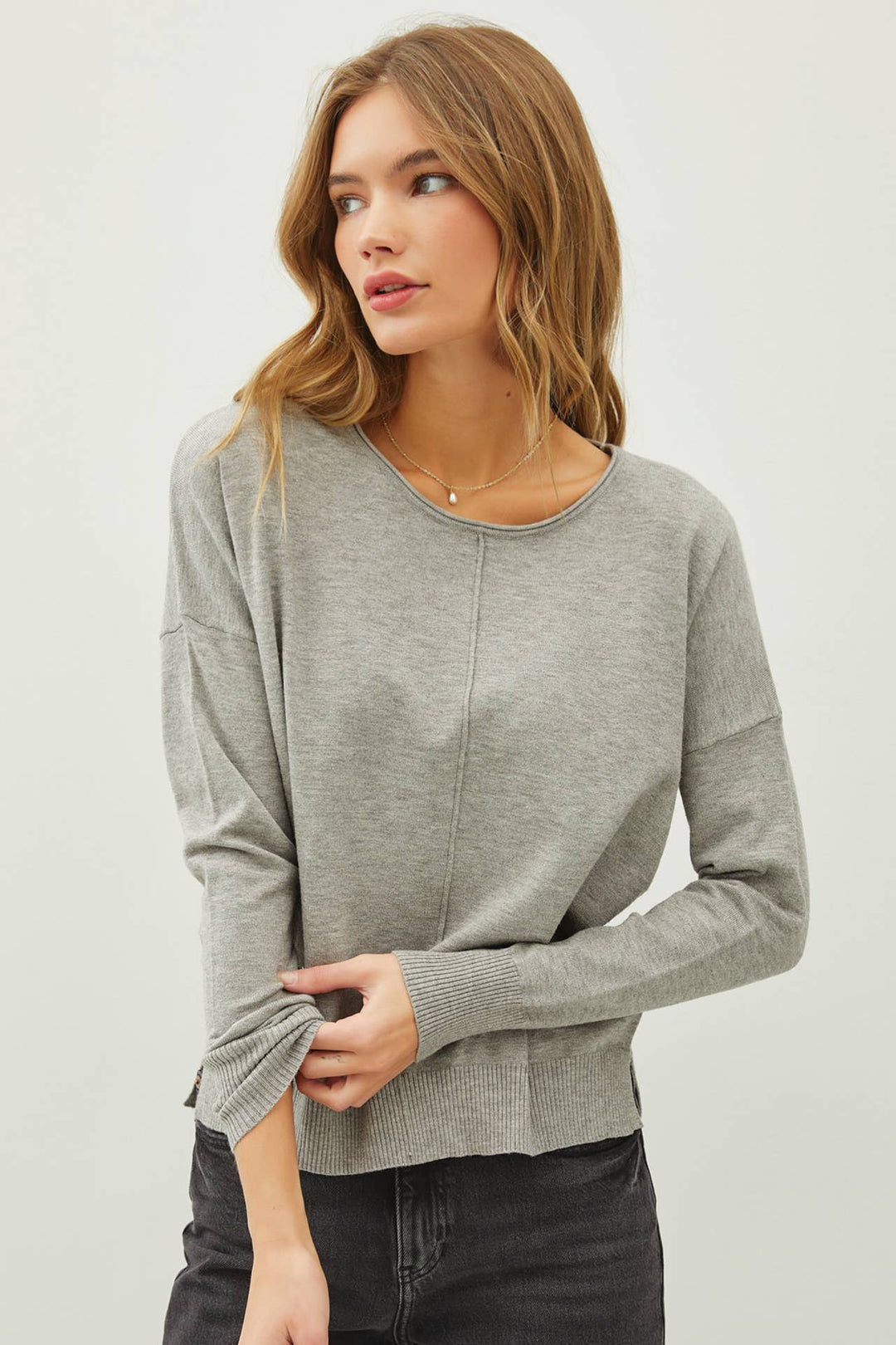 Women's Sweaters - CENTER FRONT SEAM LONG SLEEVE SWEATER - H. Grey - Cultured Cloths Apparel