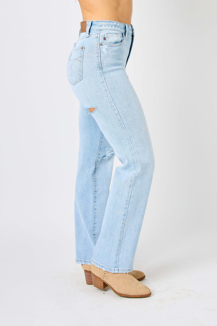 Denim - Judy Blue Full Size High Waist Distressed Straight Jeans -  - Cultured Cloths Apparel